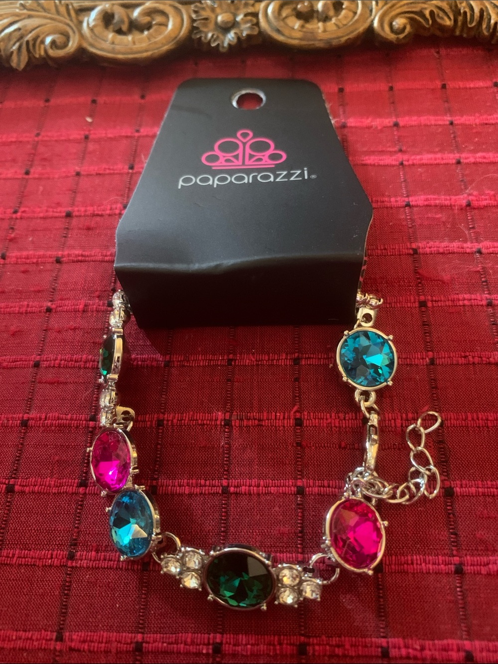 paparazzi Multicolor Crystal Link Bracelet in Blue, Pink, Green